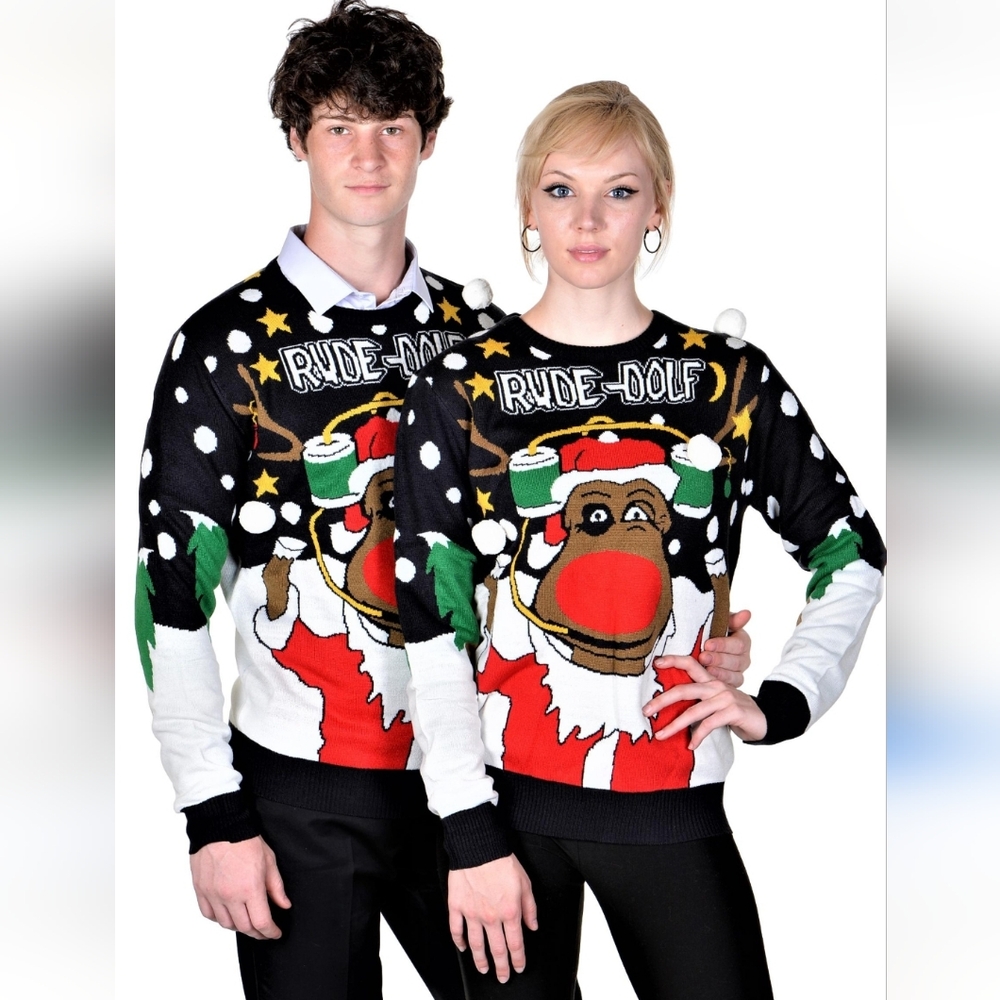 Runway Boulevard Unisex Sweater Rudolf Ugly Christmas Kit Pullover Ribbed Hem XL